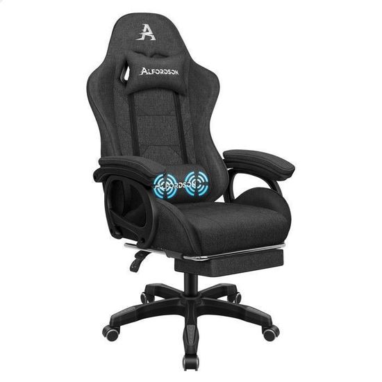 ALFORDSON Gamingstoel Led-massage stoel met 8-punts massage, draaibaar en ergonomisch ontworpen met RGB-verlichting, lendensteun en hoofdsteun, stoffen afwerking, grijs