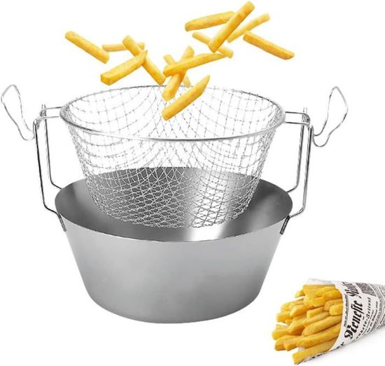 Friteuse Du Nord Menastyl 28cm Acier Émaillé Noir - Panier Inclus, Compatible Induction
