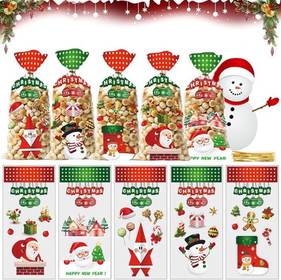 Coicok 100 Pièces Sachet Bonbon Noël, Sachets Transparents Pour