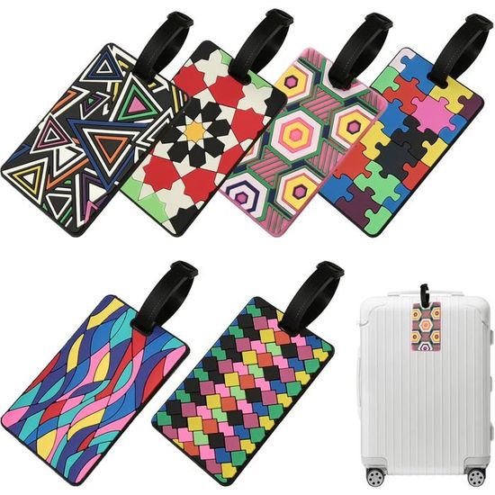 5 étiquettes De Bagage En PVC Imperméable - Motifs Colorés Avec Carte Nominative - Pour Valises, Sacs à Dos, Voyage
