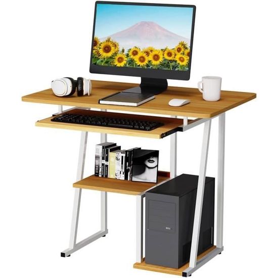 Petit bureau d'ordinateur avec plateau pour clavier, station de travail  compacte pour ordinateur portable table d'étude bureau à domicile moderne  de style simple pour petit espace(32 Inch, Walnut) : : Cuisine et
