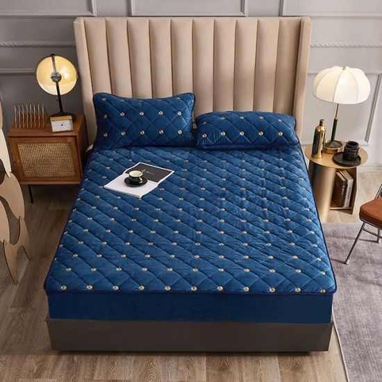 Eurofirany Couvre-lit en Velours de qualité supérieure - Argenté et Bleu - Surpiqué pour Toute l'année - (Kristin 2 Bleu foncé, 170 cm x 210 cm