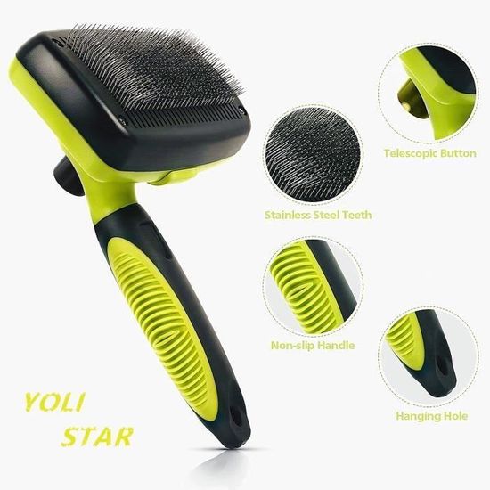 Brosse Et Peigne Anti-Puces Pour Chat - Autonettoyante, Bouton Poussoir - Pour Poils Longs Et Courts - Set 2 Brosses + 1 Peigne Fin - 9