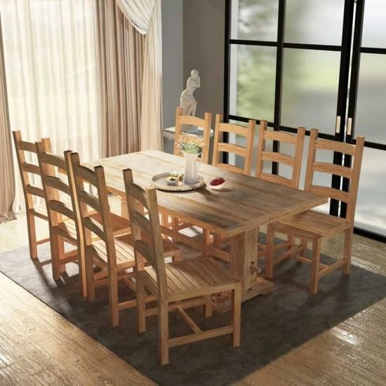 Bonne® 29139 Ensemble Table AVEC 6 Chaise - Table et chaises de salle à manger massives 9 pièces Teck - Moderne