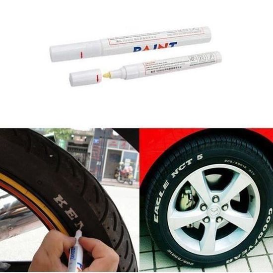 Marqueur permanent blanc - stylo peinture étanche pour pneus, verre et