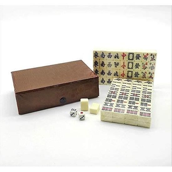 Jeu De Mahjong Vintage Bambou Et Os - Boîte Bois, Bâtons Et Dés - Très Ancien