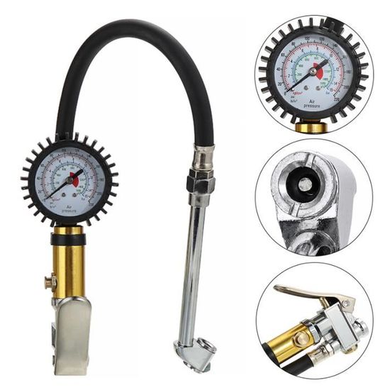 Manomètre Compresseur Air 0-12kg - Montage Arrière ABS Noir - Pour Pneus, Outils Pneumatiques