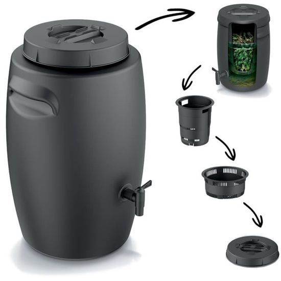 Réservoir d'engrais Conteneur pour faire de l'engrais, robinet de 25L baril de compost exterieur couvercle bac a compost a dechets
