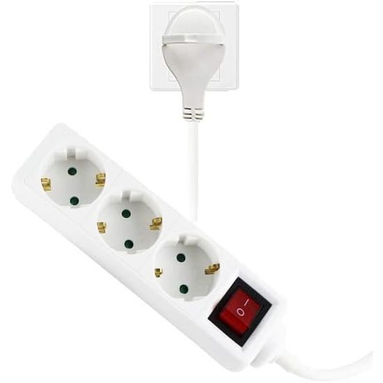 Rallonge Électrique Blanche Avec 3 Prises Et Interrupteur, Câble 1,5 M ...
