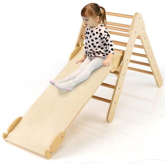 Triangle D’escalade GOPLUS Avec Rampe Réversible Montessori – Bois, Charge 50 Kg, Multicolore