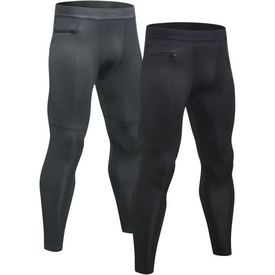 2 Pièces Legging Sport Homme Collant Running Fitness Pantalon de Compression Noir - Sport
