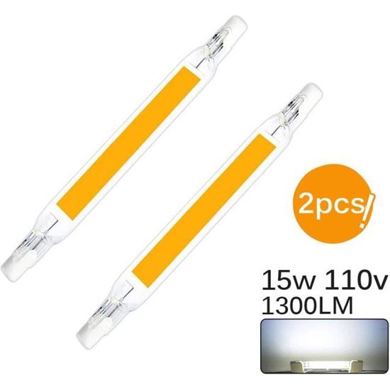 2PCS Ampoule LED R7S COB filament - 15W 110V - 118mm - 1300LM - 360 degrés - BLANC froid