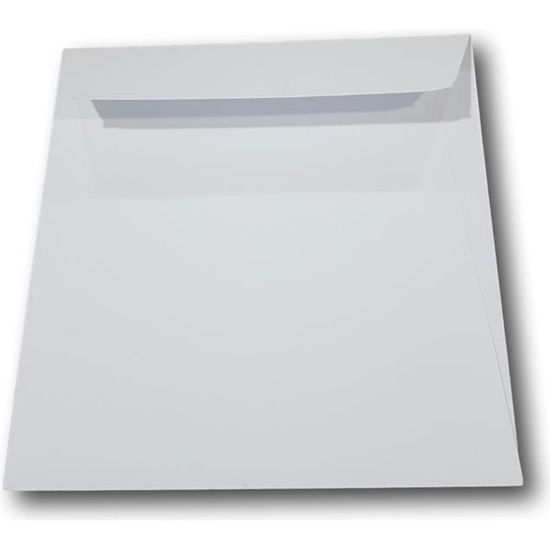 Lot de 50 - Enveloppe blanche Prestige luxe Carré pour carte 165 x 165 mm Papier extra blanc épais 135 g - Patte autocollante pour