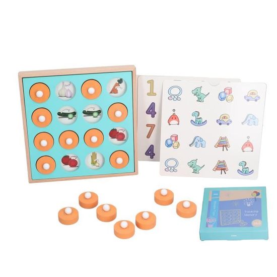 Jeu De Memory Retournement En Bois – Animaux Et Fruits – Jeu éducatif Familial