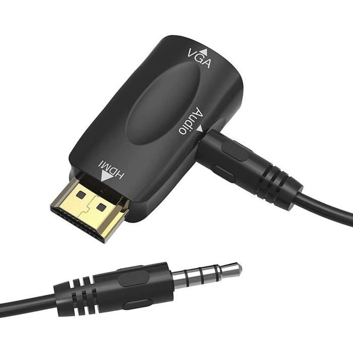 Convertisseur Adaptateur QIANRENON HDMI vers VGA avec cable Jack Audio 3,5  mmconnecteur plaqué Or male vers Femelle vidéo HD [22] - Cdiscount  Informatique