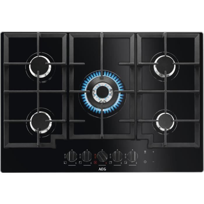 AEG HKB75540NB, Intégré, Cuisinière à gaz, Verre, Noir, Fonte, 1000 W