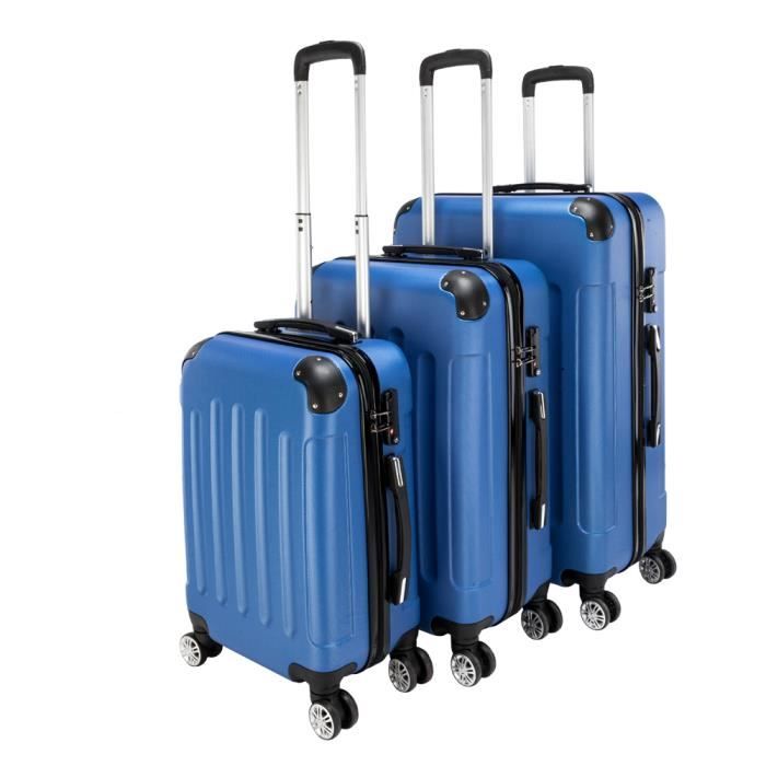 Set de 3 Valises Rigides  ABS Bleu-55cm-65cm-75cm- Trolley