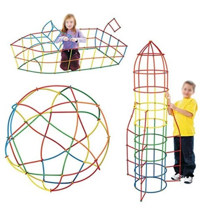 Jeu D'Assemblage EKLLQ Construction du bâtiment Jouets Connecteurs de construction paille kit Jouets éducatifs, 400pcs