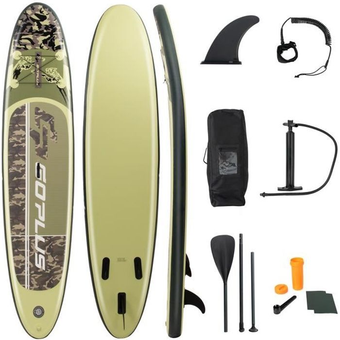 Stand Up Paddle Gonflable 335x76x15cm avec Accessoires Pagaie,Pompe Haute Pression Kit de Réparation, Leash, Aileron Amovible Sac de