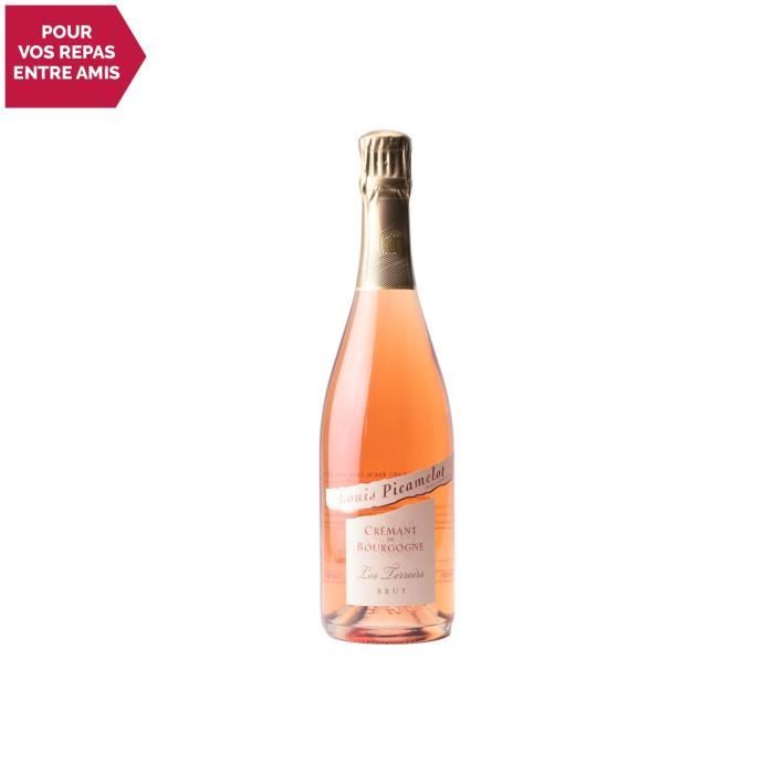 Crémant de Bourgogne Les Terroirs Brut Rosé - 75cl - Louis Picamelot - Vin effervescent AOC Rosé de Bourgogne - Cépage Pinot Noir