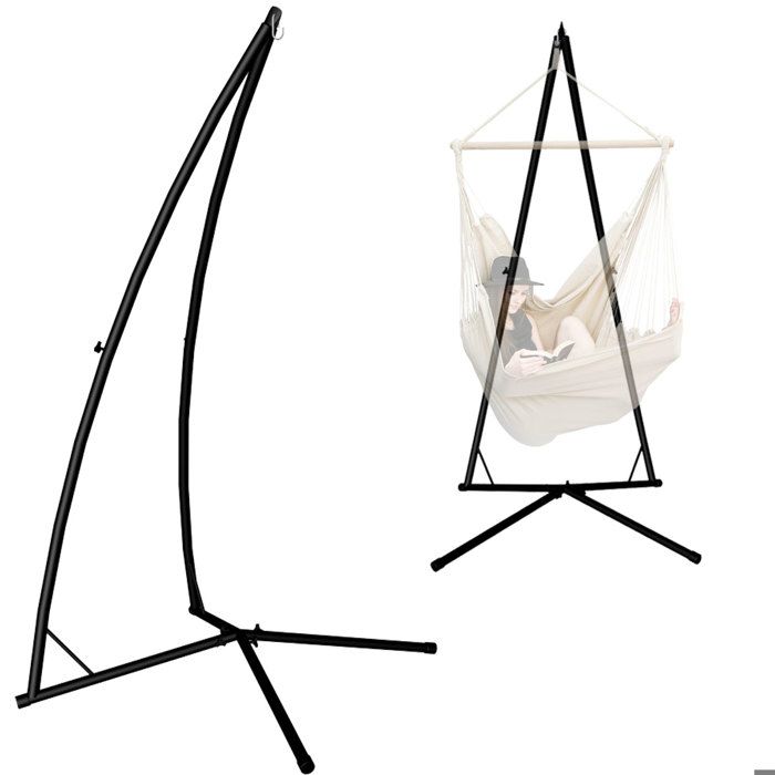 Support pour fauteuil suspendu 215cm Soutien en acier pour accrocher balancelle et chaises suspendues poids max 120kg métal noir