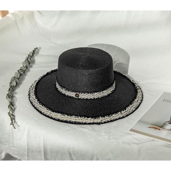 Modèle littéraire - chapeau de paille noir à large bord et à dentelle pour protéger du soleil