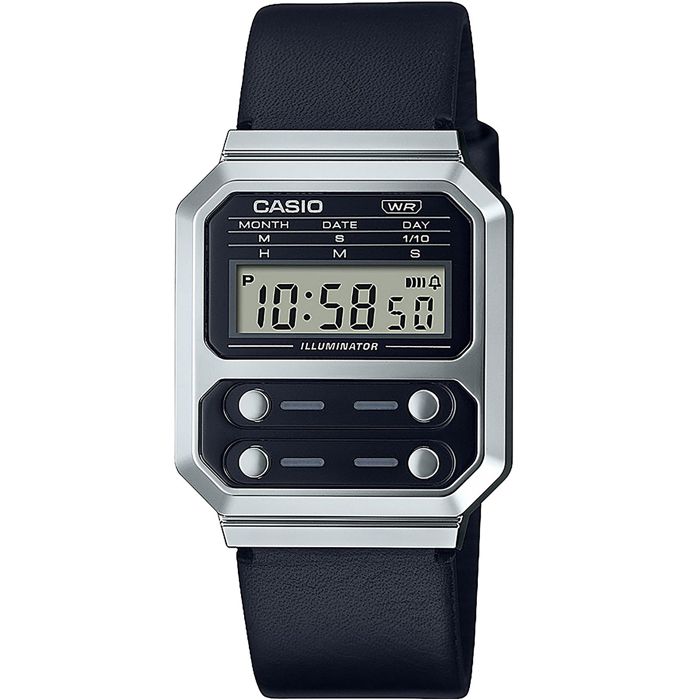 Casio- Montre Mixte - Quartz - Digital - Bracelet Cuir Noir - A100WEL-1AEF