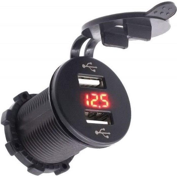 4. 2A Prise USB Voiture 2 Ports Chargeur avec 12v Voltmètre pour Bateau (Rouge)
