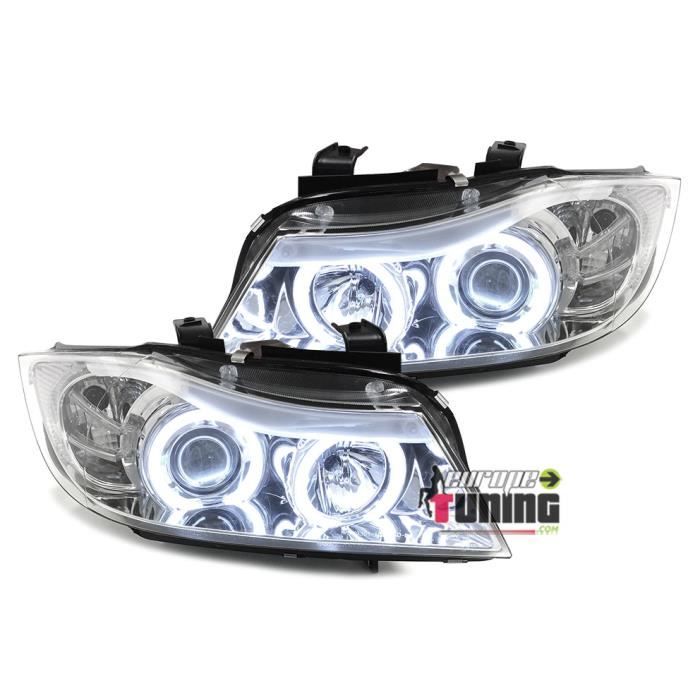 PHARES FEUX AVANTS CCFL ANGEL EYES CHROM BMW SERIE 3 TYPE E90 & E91 (00536)