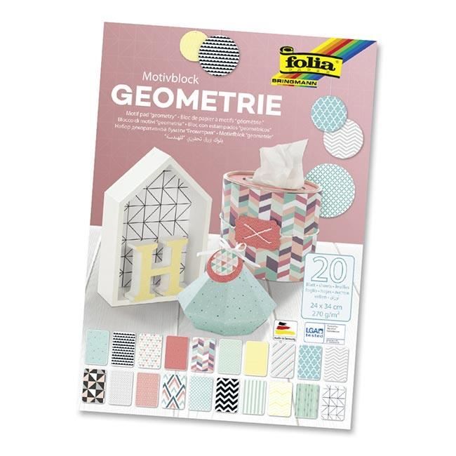 Bloc de papier à motifs GEOMETRIE 20 feuilles 24 x 34 cm