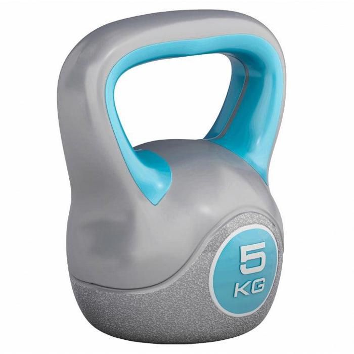 Gorilla Sports - Poids Kettlebell vinyle plastique de 2kg à 20kg - 5 KG Gris/turquoise
