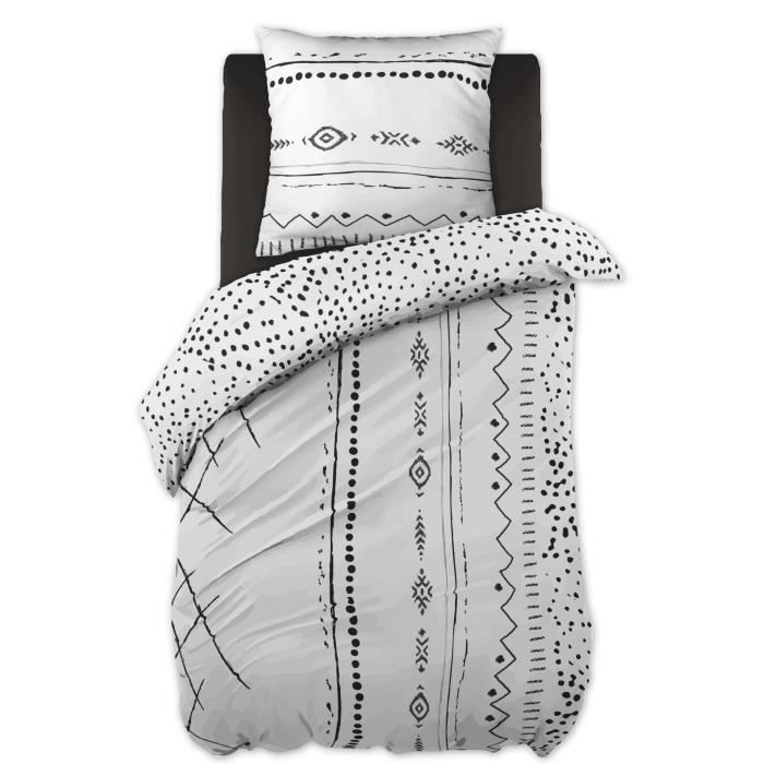CDaffaires Parure de lit (housse de couette + 1 taie d'oreiller) 140x200 ikat Blanc
