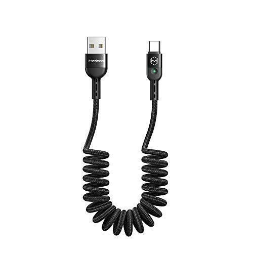 Mcdodo QC 4.0 Cordon en spirale de charge Câble de chargeur de voiture Câble élastique USB C enroulé,Type C rétractable Câble de