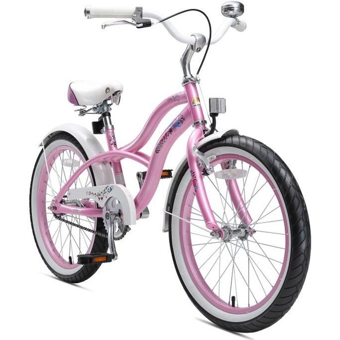 BIKESTAR | Vélo pour enfants | 20 pouces | pour garçons et filles de 6-9 ans | Edition Cruiser | Rose