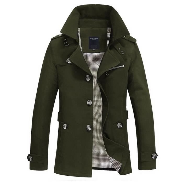 (vert)Trench-Coat pour hommes veste manteau Long hommes coupe Slim vêtements de marque coupe-vent Business