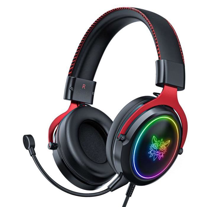 ONIKUMA X10 Casque, casque avec son surround Casque de lumière LED sur l'oreille Casque PC à réduction de bruit, casque gaming