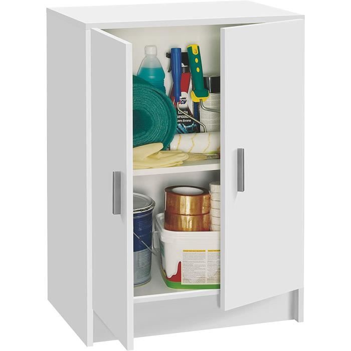 Armoire basse avec 2 portes coloris Blanc - longueur 59 x Hauteur 80 x Profondeur 37 cm