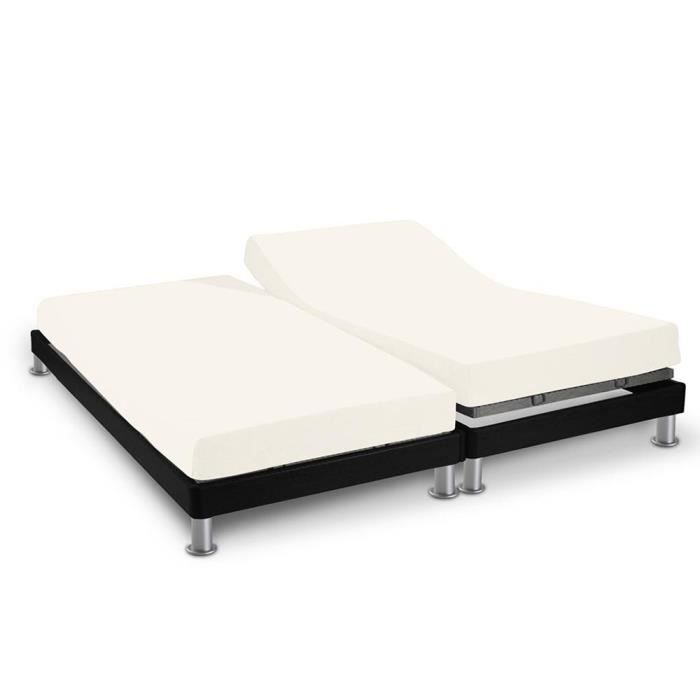 Drap housse double 2x80x200cm écru 100% coton 57 Fils/cm²