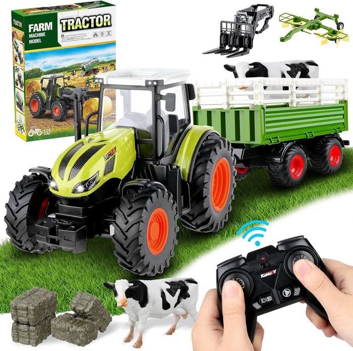 Tracteur RC Jouet télécommandé, 3 en 1 Tracteur RC pour enfants Jouet de ferme 1:24 à partir de 2 3 ans