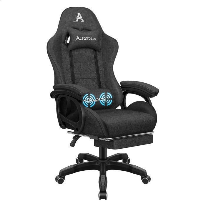Ergonomische gamingstoel met voetenbank, stof, lendensteun, verstelbaar