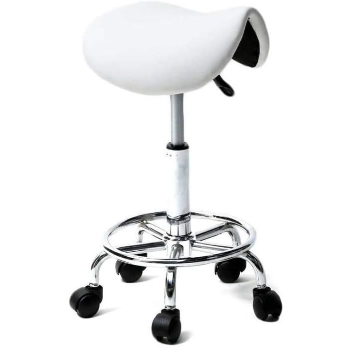 Tabouret Selle Ergonomique à Roulettes Avec Dossier Et Pédales - Rotation 360° Hauteur Réglable 43-55 Cm - Idéal Salon Manucure Et Coiffure (Natural)