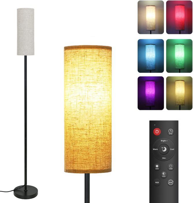 Lampadaire LED Avec Abat-jour Lin Beige - Dimmable Et Réglable En Couleur - Télécommande Et Interrupteur Pédale - Pour Salon, Chambre