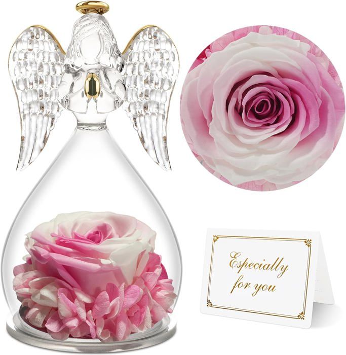 Qinqinxin Rose éternelle Cadeau Fête des Mères, Fleur Eternelle avec Ange Figurine Cadeau Maman, Cadeau Anniversaire Femme, Original Cadeau Fete des Meres, Cadeau pour Maman/Mamie, Ange Décoration