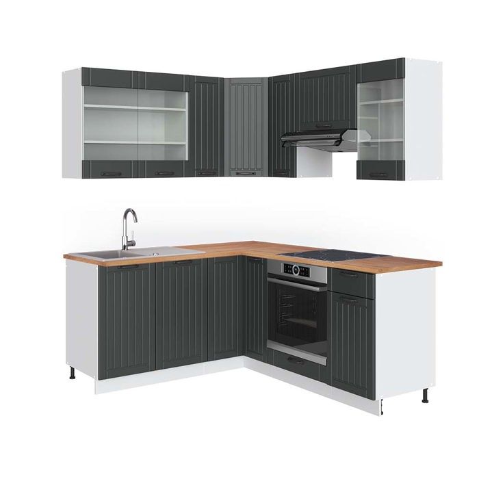 Cuisine d'angle Fame-Line GrisBeige/Blanc 190 x 60 cm , PT Chêne Vicco | GrisBeige/Blanc | avec PT en chêne | 406673145480811