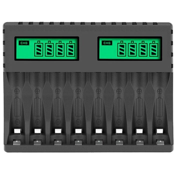 Chargeur Rapide AA 8 Emplacements Huachuang – Type C – Pour Piles Ni-MH, Ni-CD Et Lithium 1,5V – Affichage LED – Sac Magnétique
