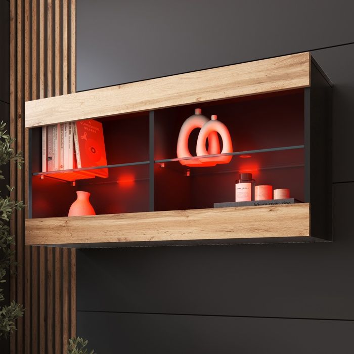 Komodee Vitrine Suspendue Horizontal Tivoli - Wotan Noir - 100 x 50 x 29 cm - LED RVB Komodee Vitrine Suspendue Horizontal Tivoli - Wotan Noir - 100 x 50 x 29 cm - LED RVB