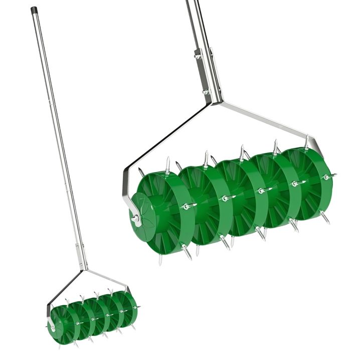 Rouleau aérateur de pelouse - Outsunny - manuel - avec poignée amovible en 3 pièces - 45 x 21 x 140 cm - vert foncé