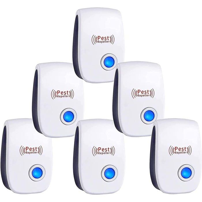 Répulsif Ultrason 6 Pack - Anti Souris, Rats, Cafards, Moustiques - Couverture 100m² - Sans Produit Chimique - 7