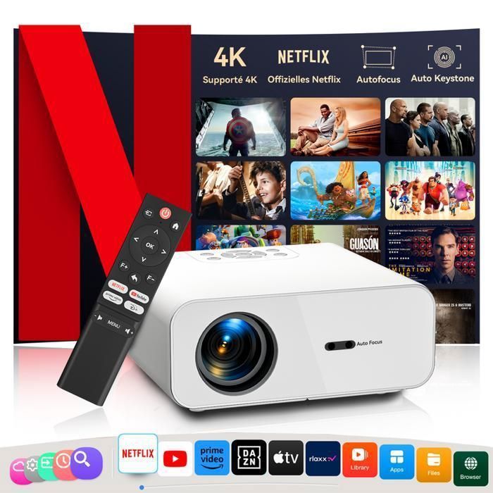 Vidéoprojecteur 4K 1080P Natif 16000 Lux – Focus Électrique, Keystone Auto, WiFi 5G Bluetooth 5.1, Mini Projecteur Portable Extérieur