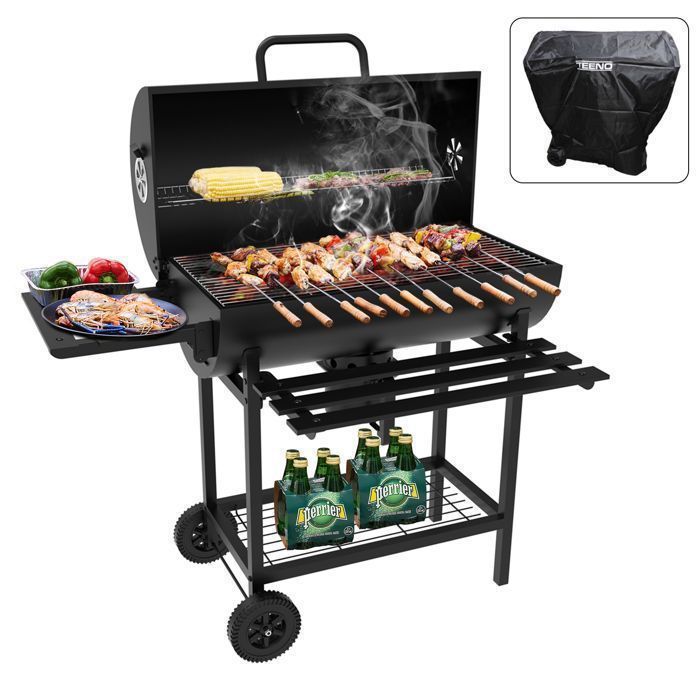 Barbecue Charbon de Bois avec Grille de Cuisson avec Deux éTagèRes Gants Anti BrûLures Teeno Barbecue Charbon with Cloth Cover